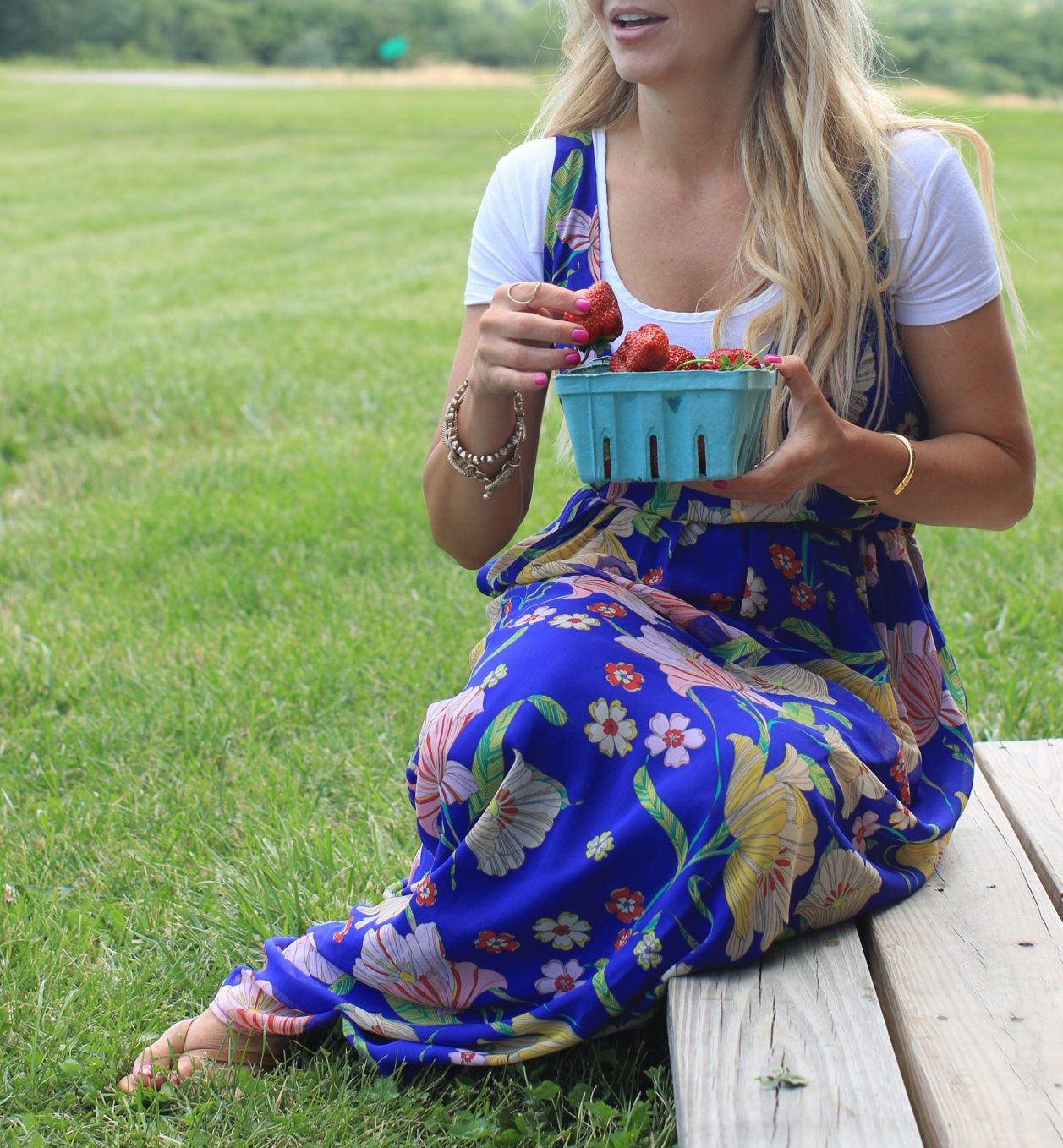 Strawberry Picking in Connecticut at Jones Farm by Jenna Crandall of Lunchpails and Lipstick wearing Modcloth summer dress